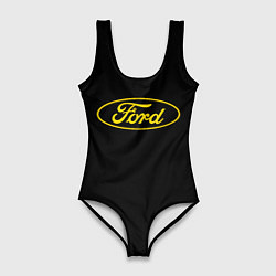 Купальник-боди 3D женский Ford logo yellow, цвет: 3D-принт