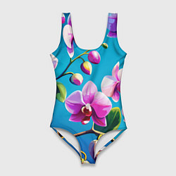 Купальник-боди 3D женский Орхидея цветы паттерн, цвет: 3D-принт