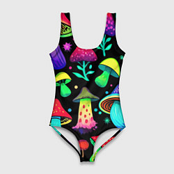 Купальник-боди 3D женский Биолюминесцентные кислотные грибы, цвет: 3D-принт