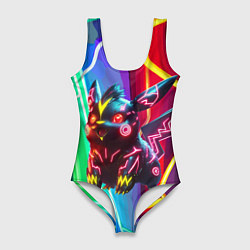 Купальник-боди 3D женский Чёрный неоновый Пикачу - нейроарт, цвет: 3D-принт