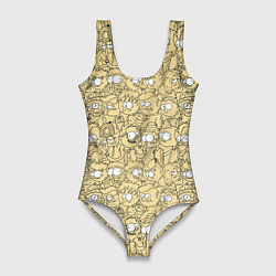 Купальник-боди 3D женский Дудл человечки носатые - паттерн, цвет: 3D-принт
