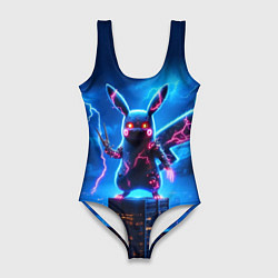 Купальник-боди 3D женский Пикачу в роли Годзиллы - неоновое свечение, цвет: 3D-принт