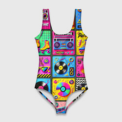 Купальник-боди 3D женский Вибрации 90-х вечеринка в стиле ретро, цвет: 3D-принт