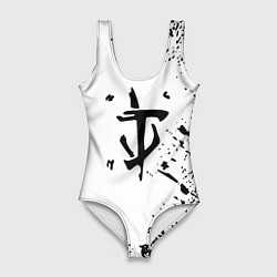 Купальник-боди 3D женский Doom logo краски чёрные, цвет: 3D-принт