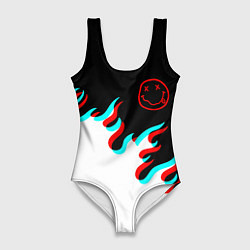 Купальник-боди 3D женский Нирвана глитч огонь, цвет: 3D-принт