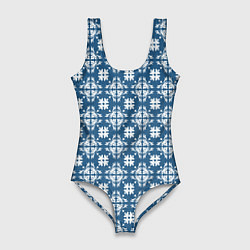 Купальник-боди 3D женский Гжельская вуаль, цвет: 3D-принт