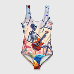 Купальник-боди 3D женский Соло скелета на гитаре - сюрреализм, цвет: 3D-принт