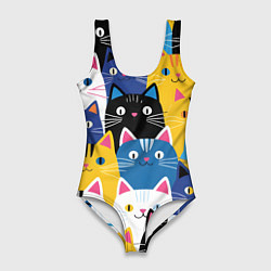 Купальник-боди 3D женский Много цветных котиков, цвет: 3D-принт