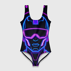 Купальник-боди 3D женский Неоновый кибер силует, цвет: 3D-принт