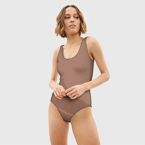 Женский купальник-боди Мокко Мусс однотонный с полосой / 3D-принт – фото 3