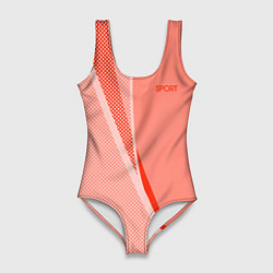 Купальник-боди 3D женский Sport персиковый с полосой, цвет: 3D-принт