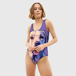 Купальник-боди 3D женский Лабрадор на фиолетовом фоне, цвет: 3D-принт — фото 2