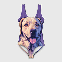 Купальник-боди 3D женский Лабрадор на фиолетовом фоне, цвет: 3D-принт