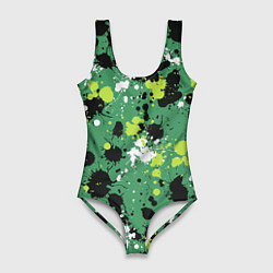 Купальник-боди 3D женский Кляксы на зелёном, цвет: 3D-принт