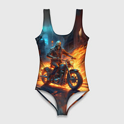 Купальник-боди 3D женский Скелет байкер, цвет: 3D-принт