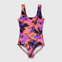 Купальник-боди 3D женский Абстрактные цветы - текучая краска, цвет: 3D-принт