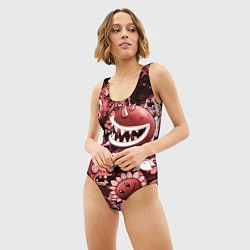 Купальник-боди 3D женский Растения против зомби в красном цвете, цвет: 3D-принт — фото 2