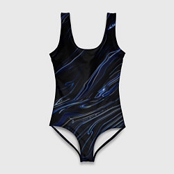 Купальник-боди 3D женский Чёрно-синий абстракция линии, цвет: 3D-принт
