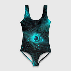 Купальник-боди 3D женский Светящиеся перья павлина паттерн, цвет: 3D-принт