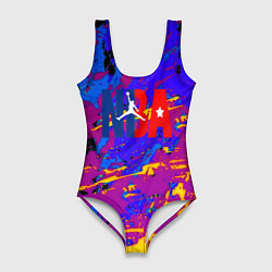 Купальник-боди 3D женский NBA краски неон, цвет: 3D-принт