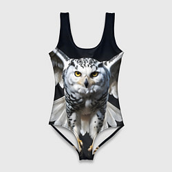Купальник-боди 3D женский Белая сова на темном фоне, цвет: 3D-принт
