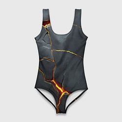 Купальник-боди 3D женский Серая текстура с золотым изломом, цвет: 3D-принт
