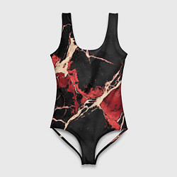 Купальник-боди 3D женский Красно-черная потертая текстура, цвет: 3D-принт