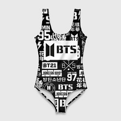 Купальник-боди 3D женский Bangtan Boys pattern black, цвет: 3D-принт