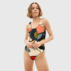 Купальник-боди 3D женский Абстракция с кругами и краской, цвет: 3D-принт — фото 2