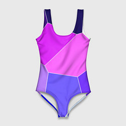 Купальник-боди 3D женский Сине-розовый крупные фрагменты, цвет: 3D-принт