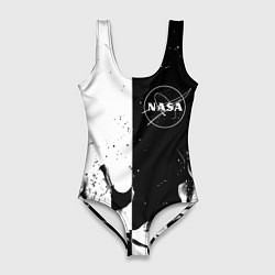 Купальник-боди 3D женский Nasa черно белый огонь, цвет: 3D-принт