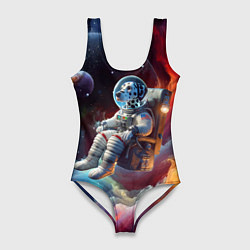Купальник-боди 3D женский Космонавт далматинец в неоновой галактике, цвет: 3D-принт
