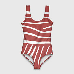 Купальник-боди 3D женский Полоски красной зебры, цвет: 3D-принт