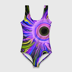 Купальник-боди 3D женский Абстрактный неоновый космос - чёрная дыра, цвет: 3D-принт