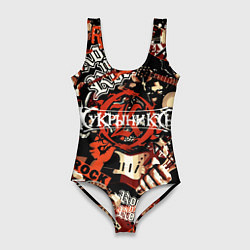 Купальник-боди 3D женский Кукрыниксы на фоне электрогитар, цвет: 3D-принт