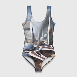 Купальник-боди 3D женский Город на другой планете, цвет: 3D-принт