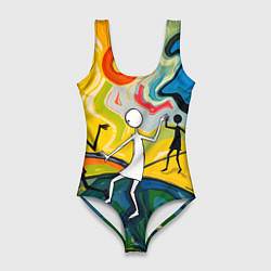 Купальник-боди 3D женский Танцующие человечки, цвет: 3D-принт