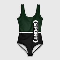 Купальник-боди 3D женский Sport зелёно-чёрный с полосой, цвет: 3D-принт