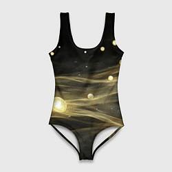 Купальник-боди 3D женский Золотистый свет на черной текстуре, цвет: 3D-принт