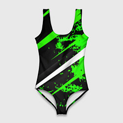 Купальник-боди 3D женский Color black and green, цвет: 3D-принт