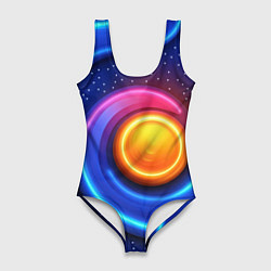 Купальник-боди 3D женский Оранжевый круг и голубые линии текстура, цвет: 3D-принт
