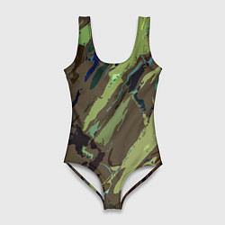 Купальник-боди 3D женский Абстракция тон хаки, цвет: 3D-принт