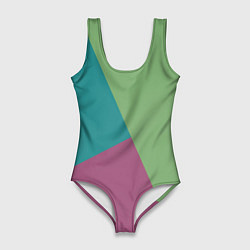 Купальник-боди 3D женский Сине-зелёно-розовый тёмный трёхцветный, цвет: 3D-принт