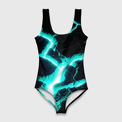 Купальник-боди 3D женский Color light blue black, цвет: 3D-принт