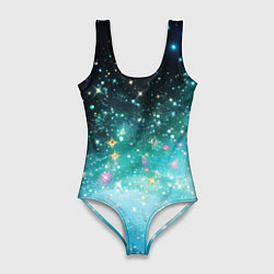 Купальник-боди 3D женский Бирюзовые блестки фон, цвет: 3D-принт