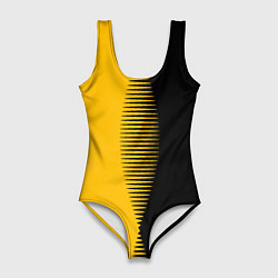 Купальник-боди 3D женский Чёрно-жёлтый пополам с переходом, цвет: 3D-принт