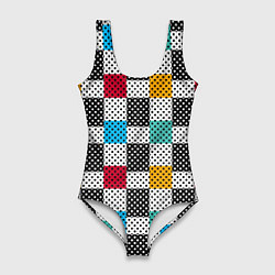 Купальник-боди 3D женский Узор в горошек пэчворк разноцветный, цвет: 3D-принт