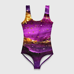 Купальник-боди 3D женский Золотистая фиолетовая текстура, цвет: 3D-принт