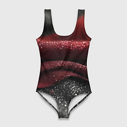 Купальник-боди 3D женский Черно-красная волнистая текстура, цвет: 3D-принт