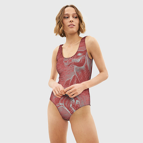 Женский купальник-боди Черепа лошадей - эскиз / 3D-принт – фото 3